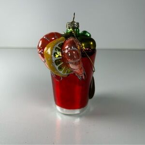 Bloody Mary Cocktail Shrimp Glass Ornament - Seafood Beach Tropical Drinks Boat